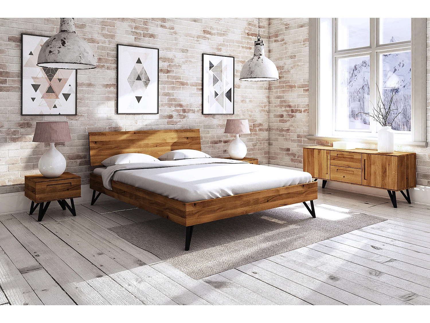 GOLO - Bettgestell mit Holzkopfteil 140 x 200 aus Wildeiche, naturgeölt