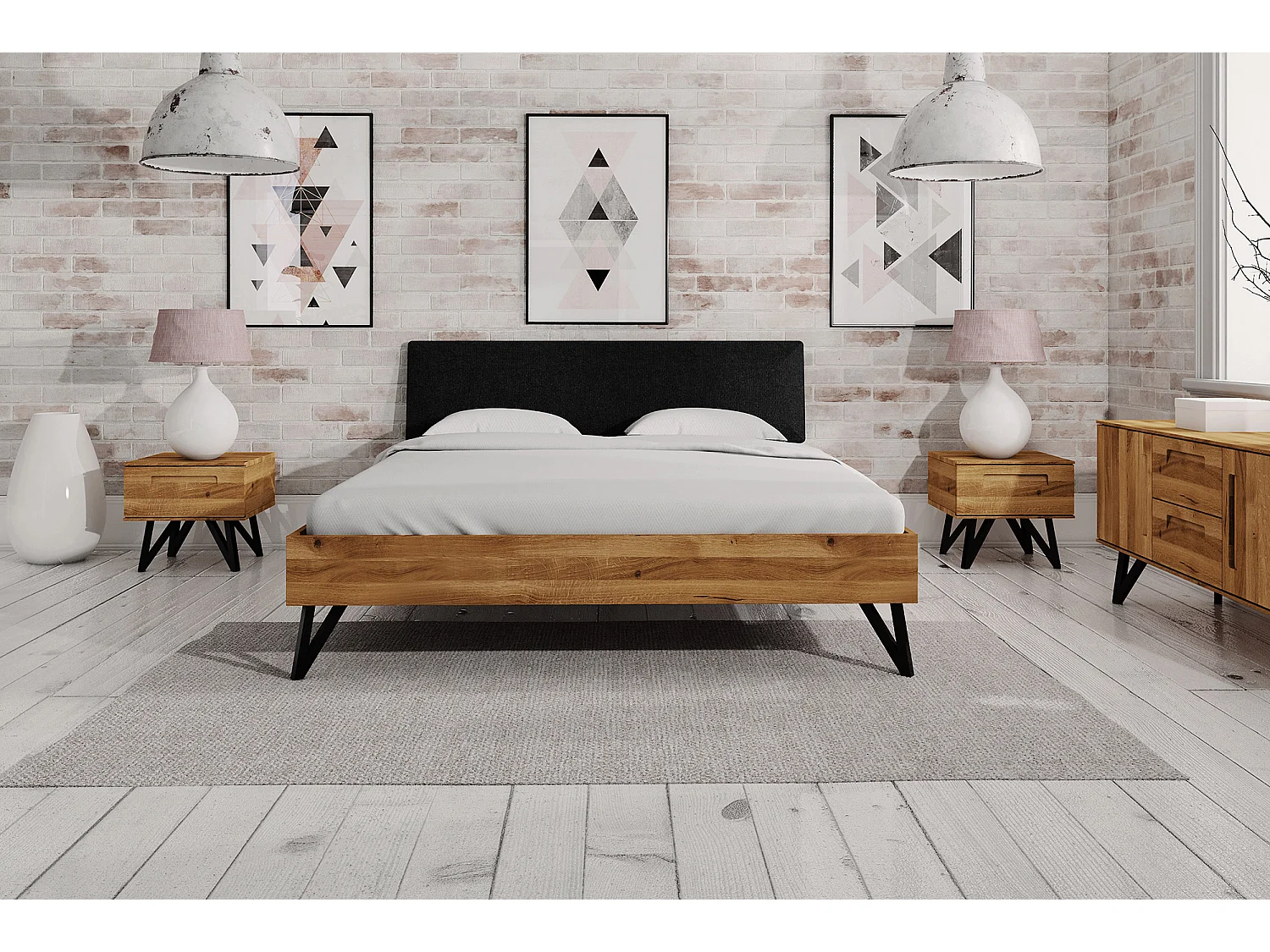 LENI 1 - Letto in legno massello 140 x 200 cm in rovere selvatico oliato