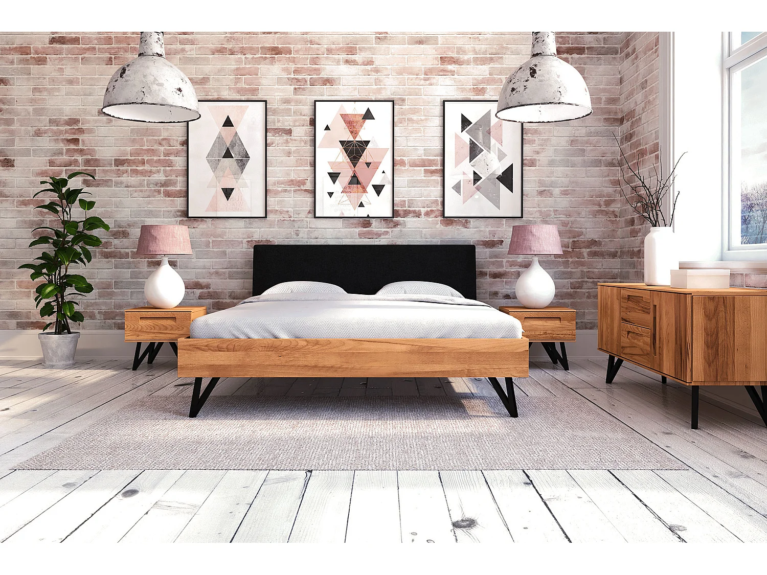 GOLO - Bett mit Polsterkopfteil 140 x 200 aus Kernbuche naturgeölt