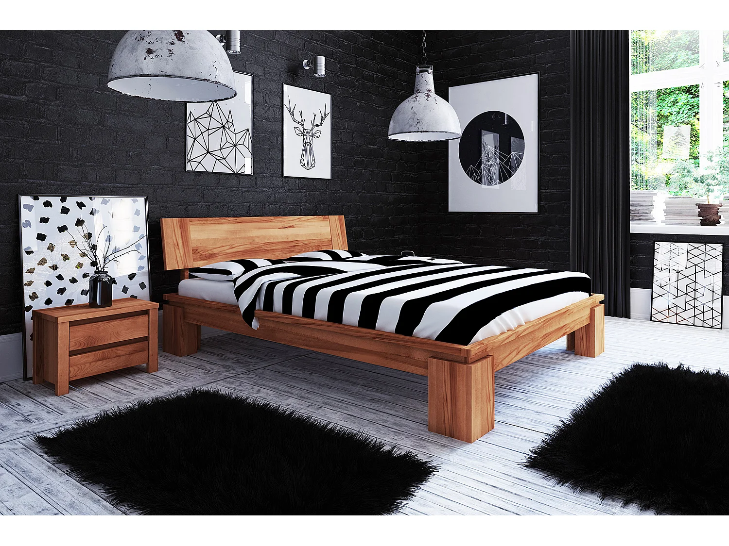 VINCI - Bettgestell mit Holzkopfteil 160 x 200 aus Kernbuche naturgeölt