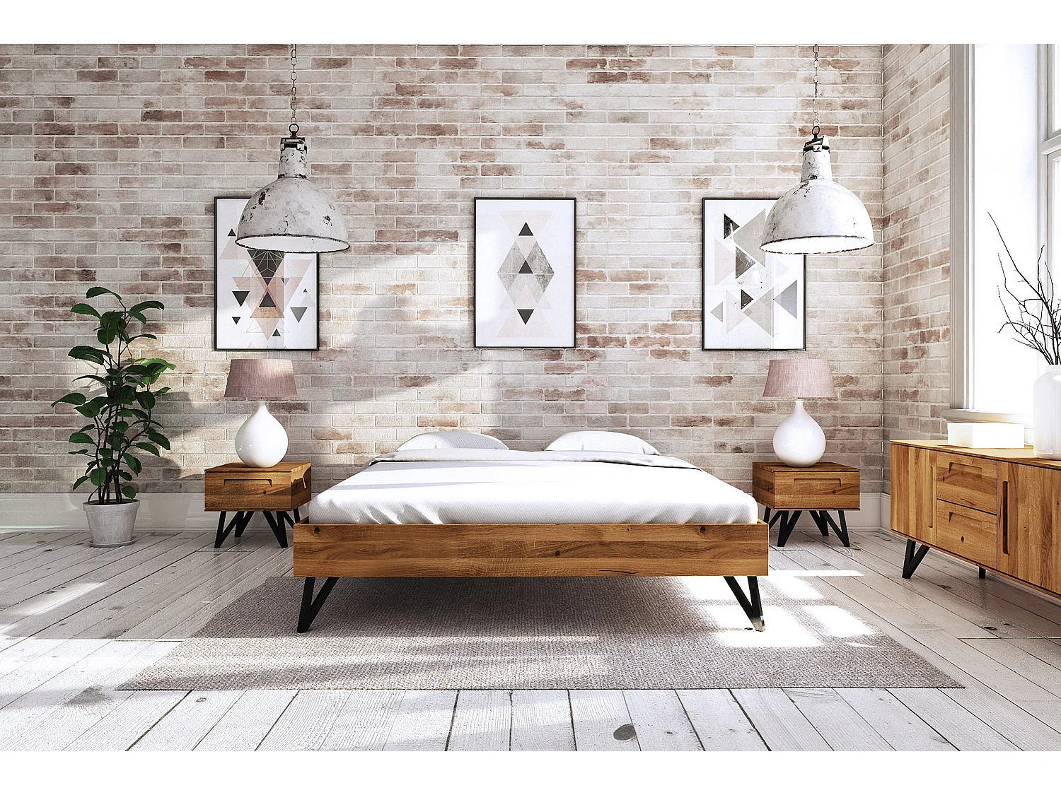 GOLO - Cadre de lit 180 x 200 en chêne sauvage, huilé naturel