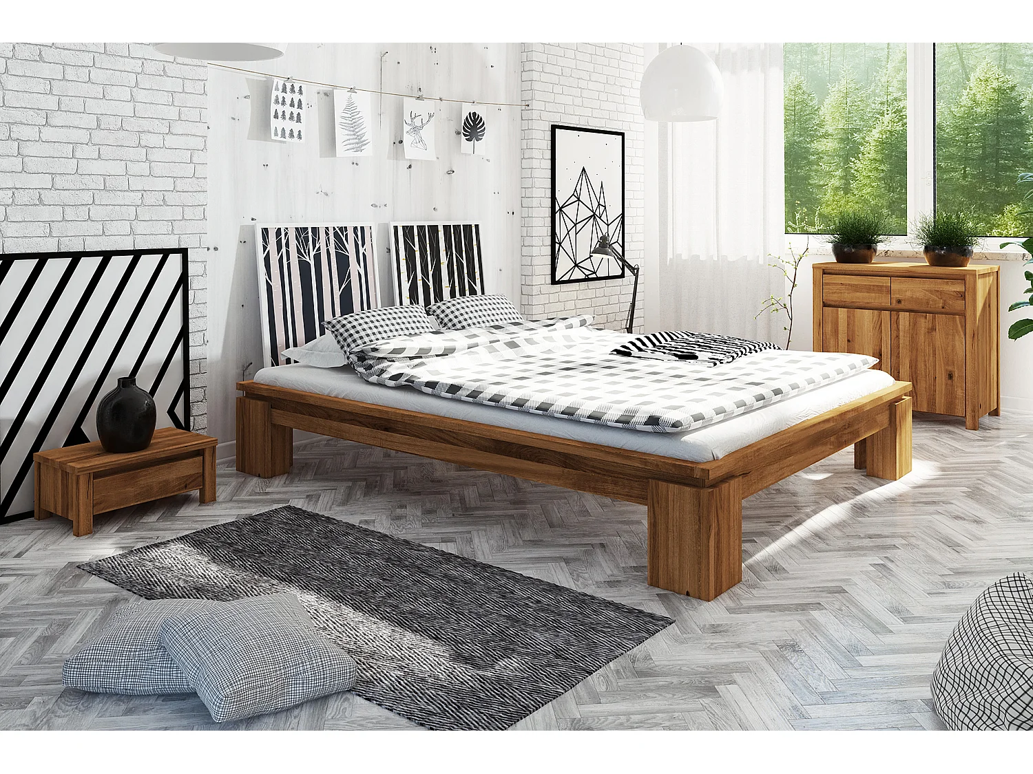 VINCI - Bettgestell ohne kopfteil 140 x 200 aus Wildeiche, naturgeölt