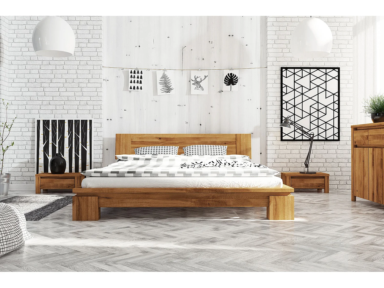 VINCI - Bettgestell mit Holzkopfteil 140 x 200 aus Wildeiche, naturgeölt