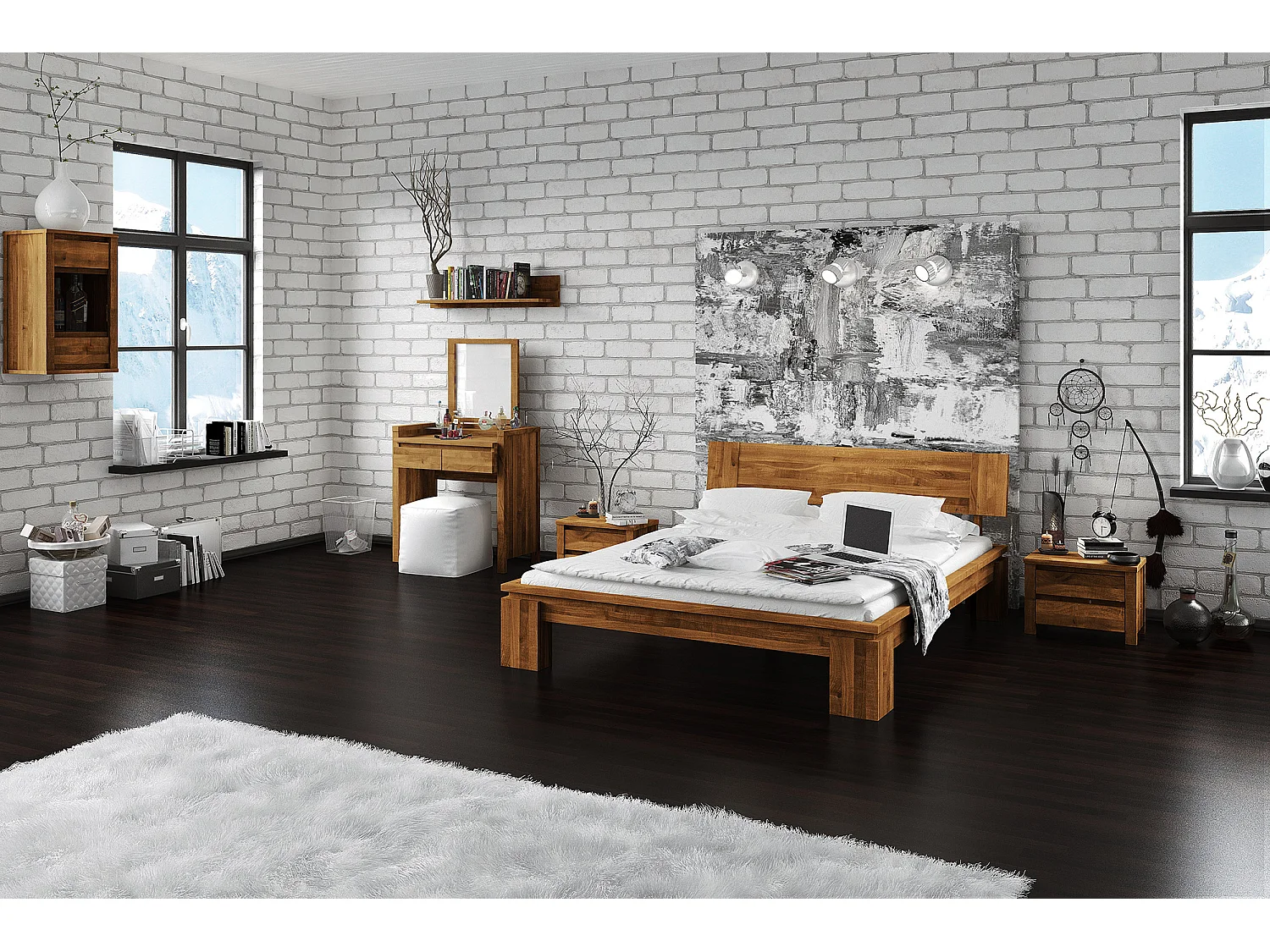 VINCI - Bettgestell mit Holzkopfteil 160 x 200 aus Wildeiche, naturgeölt