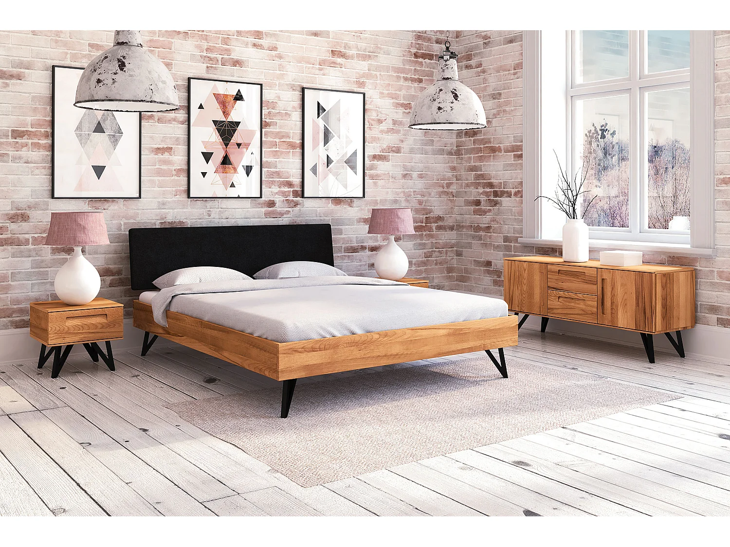 GOLO - Bett mit Polsterkopfteil 180 x 200 aus Kernbuche naturgeölt