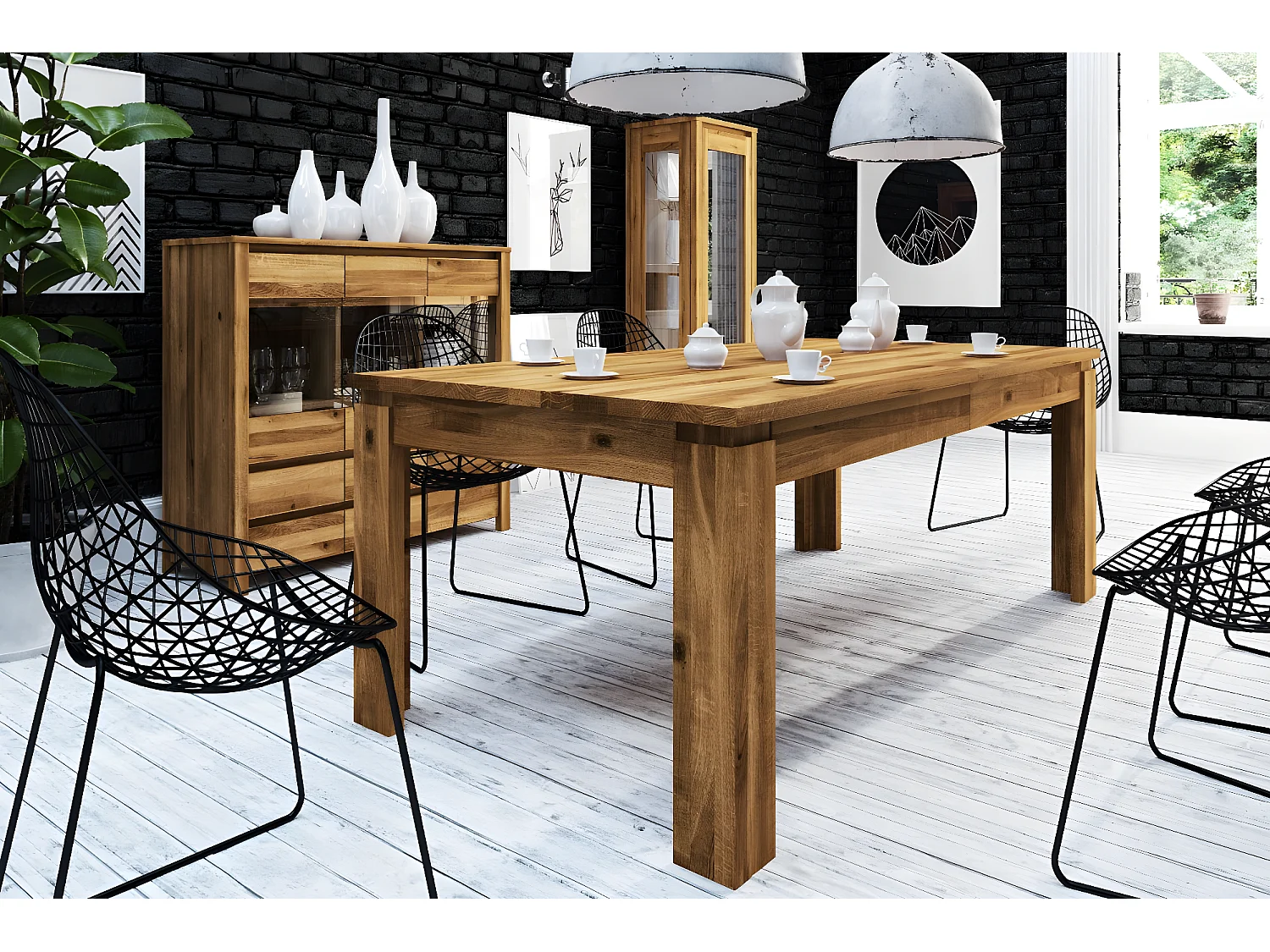 VINCI -Esstisch gefaltet 100 x 240 aus Wildeiche, naturgeölt