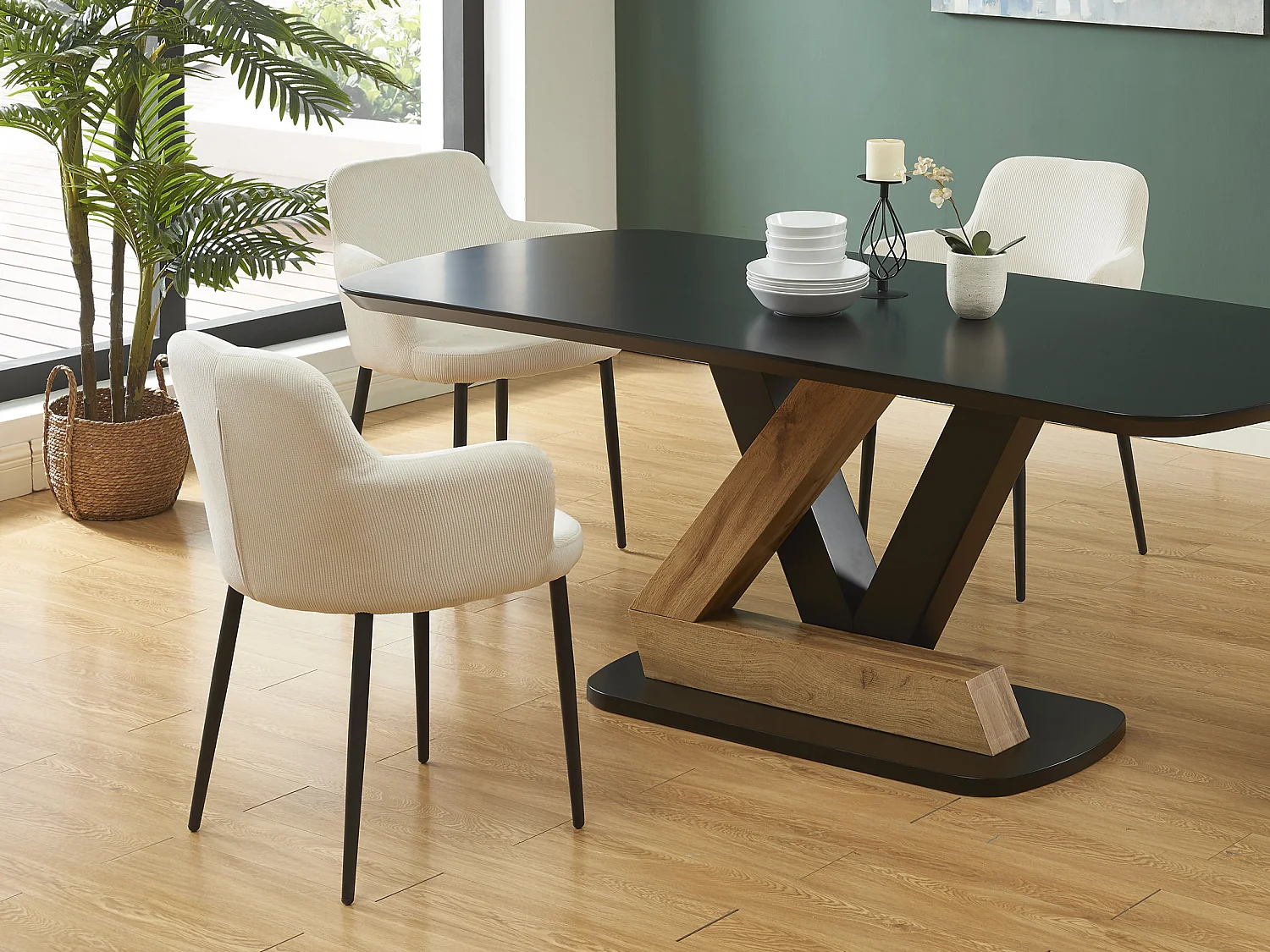 Lot de 6 chaises en velours côtelé et métal - Crème - CELOLA de Pascal MORABITO