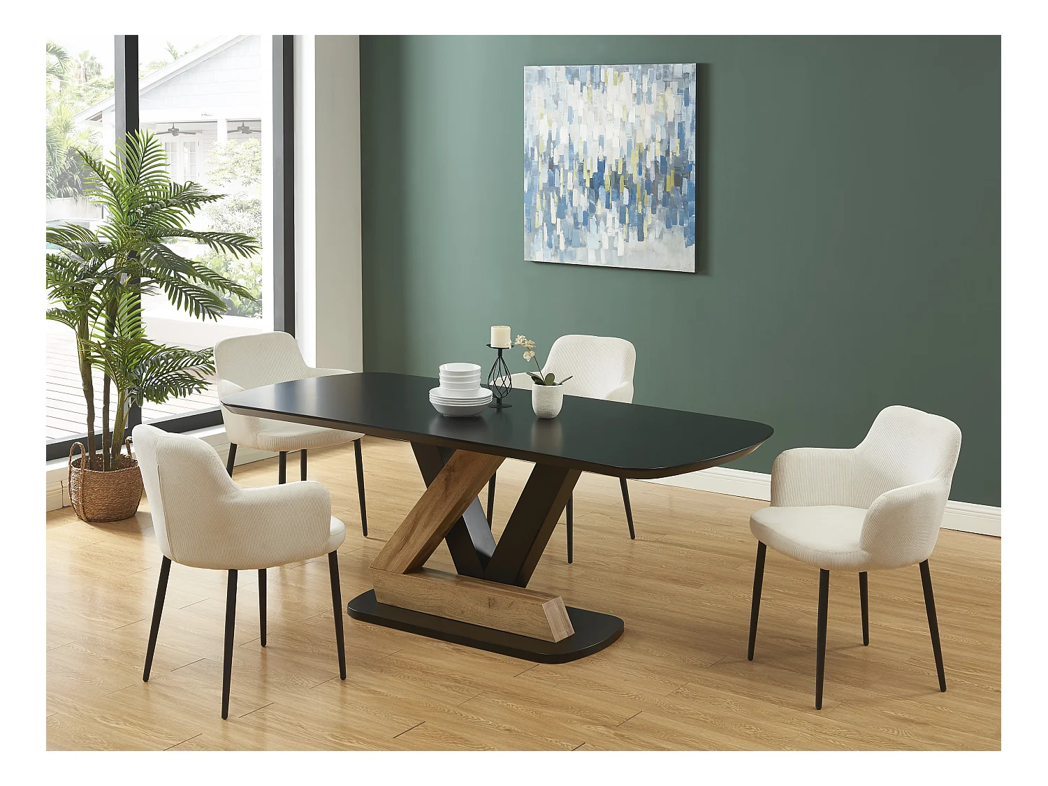 Lot de 6 chaises en velours côtelé et métal - Crème - CELOLA de Pascal MORABITO