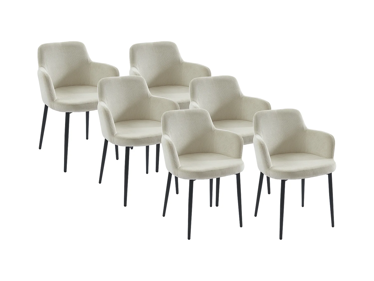 Lot de 6 chaises en velours côtelé et métal - Crème - CELOLA de Pascal MORABITO