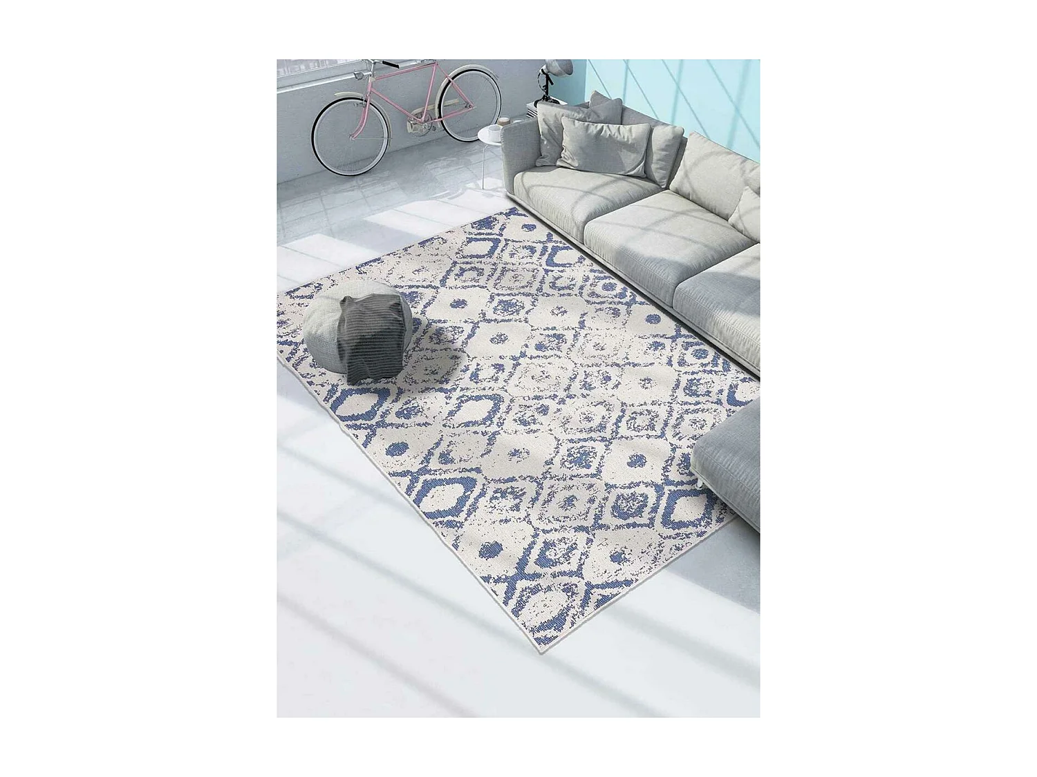 Tapis extérieur, kilim reversible 160x230 LYN2 BD REVERSIBLE bleu et crème