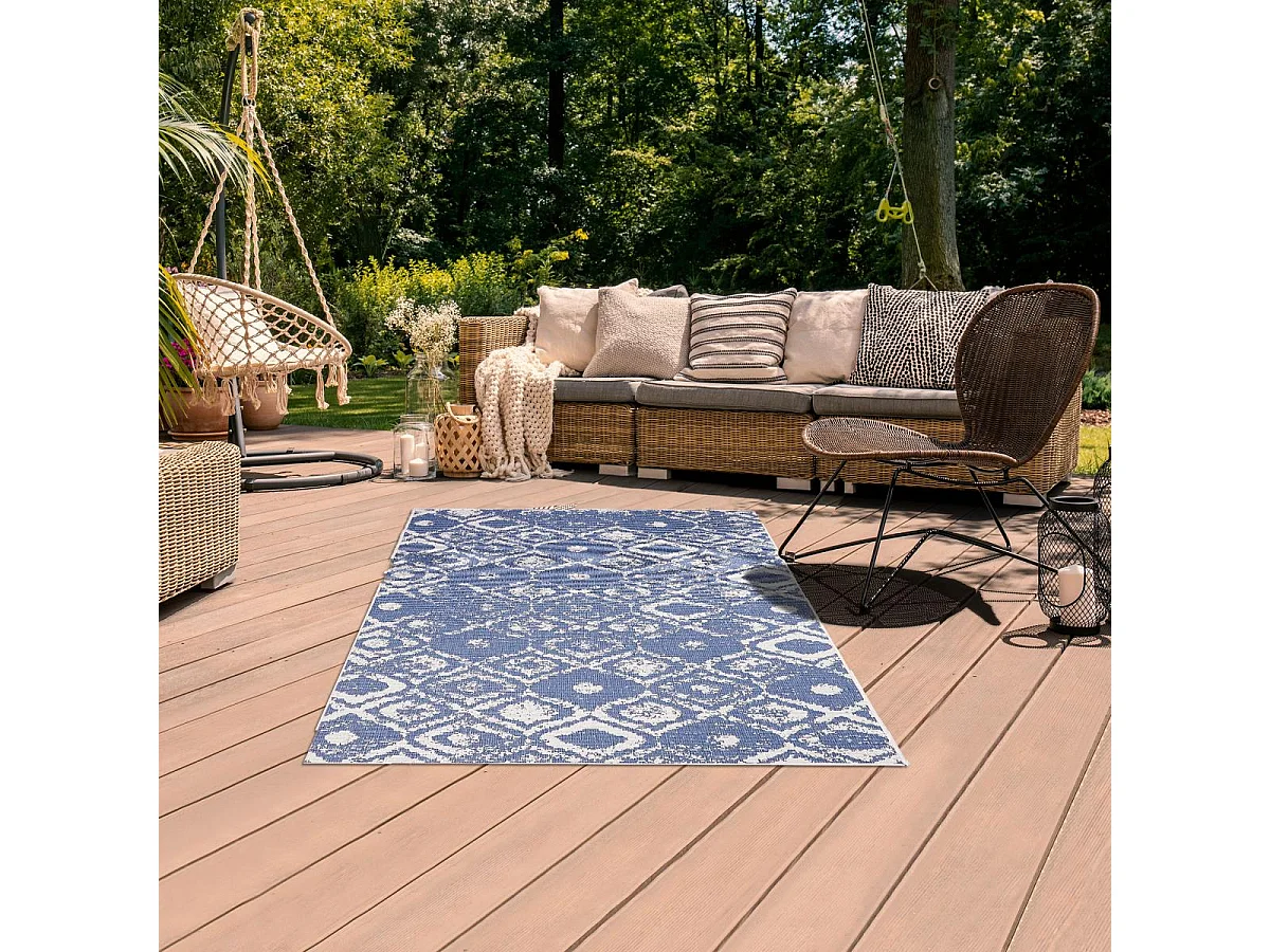 Tapis extérieur, kilim reversible 160x230 LYN2 BD REVERSIBLE bleu et crème