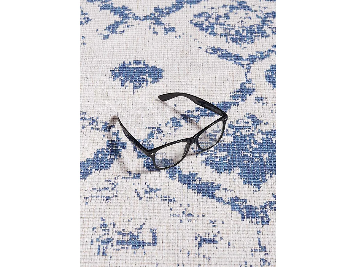 Tapis extérieur, kilim reversible 160x230 LYN2 BD REVERSIBLE bleu et crème