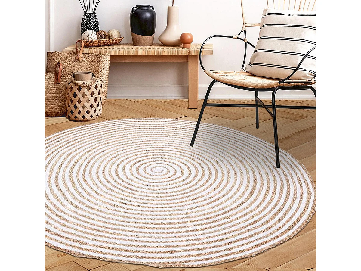 Tapis rond Ø60cm fait à la main en jute motif simple pour entrée SPIRALTRY