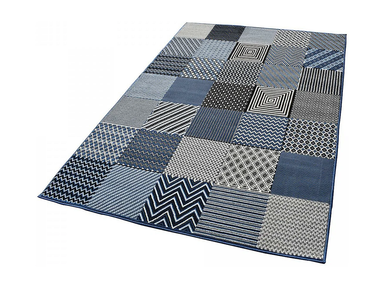 tapis chambre 80x150 tissé bleu rectangle motif géométrique LYN1 GEOTREM