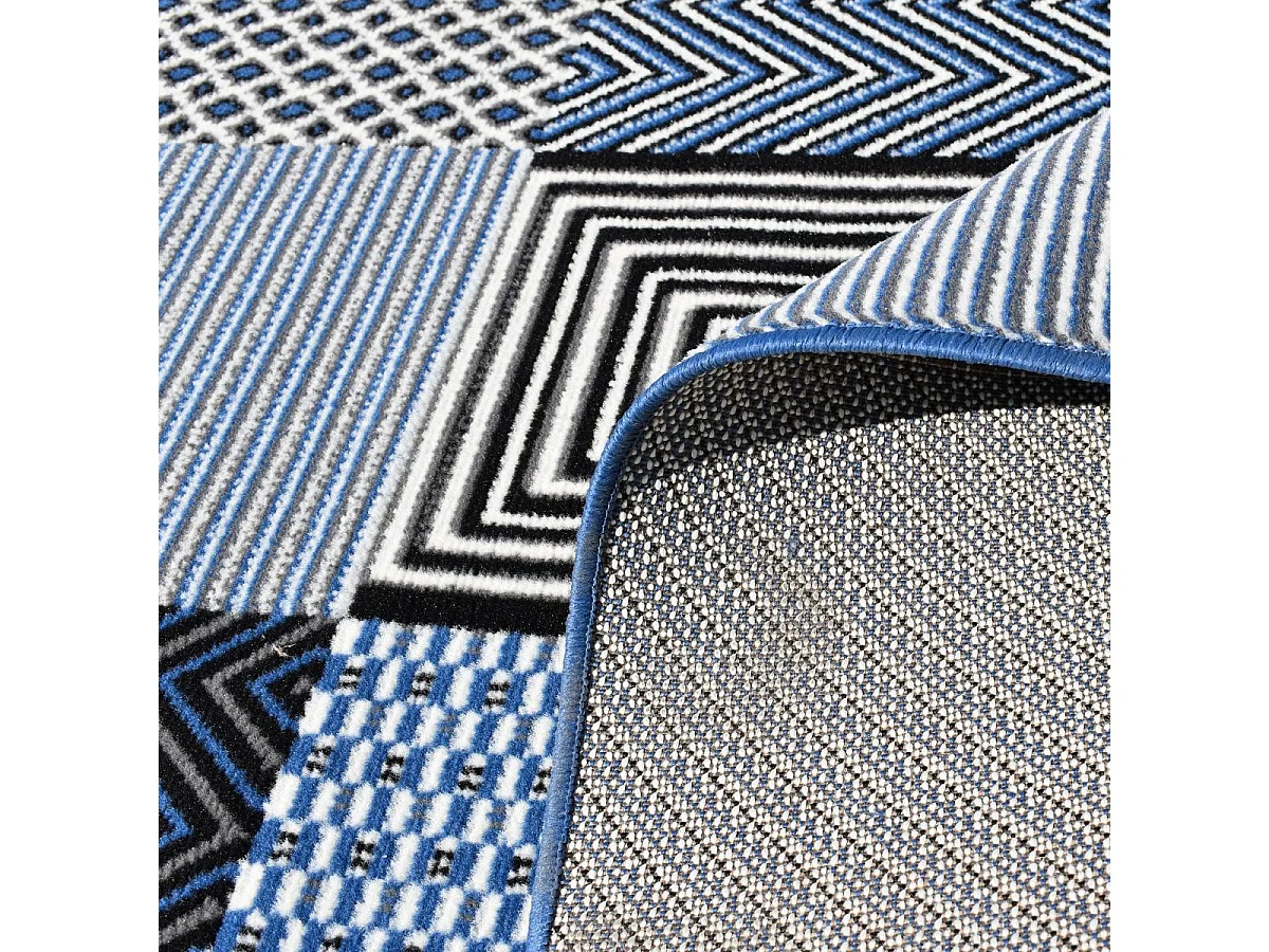 tapis chambre 80x150 tissé bleu rectangle motif géométrique LYN1 GEOTREM