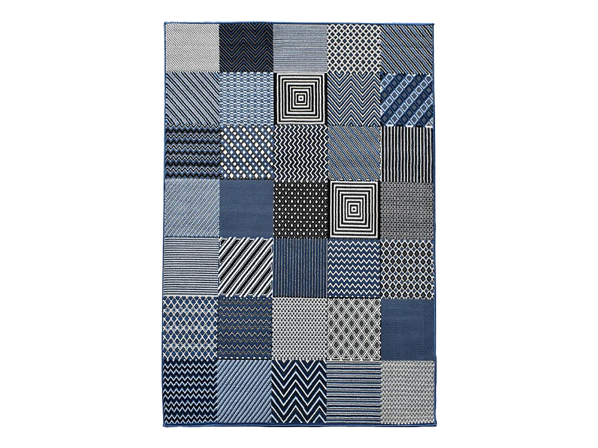 tapis chambre 80x150 tissé bleu rectangle motif géométrique LYN1 GEOTREM