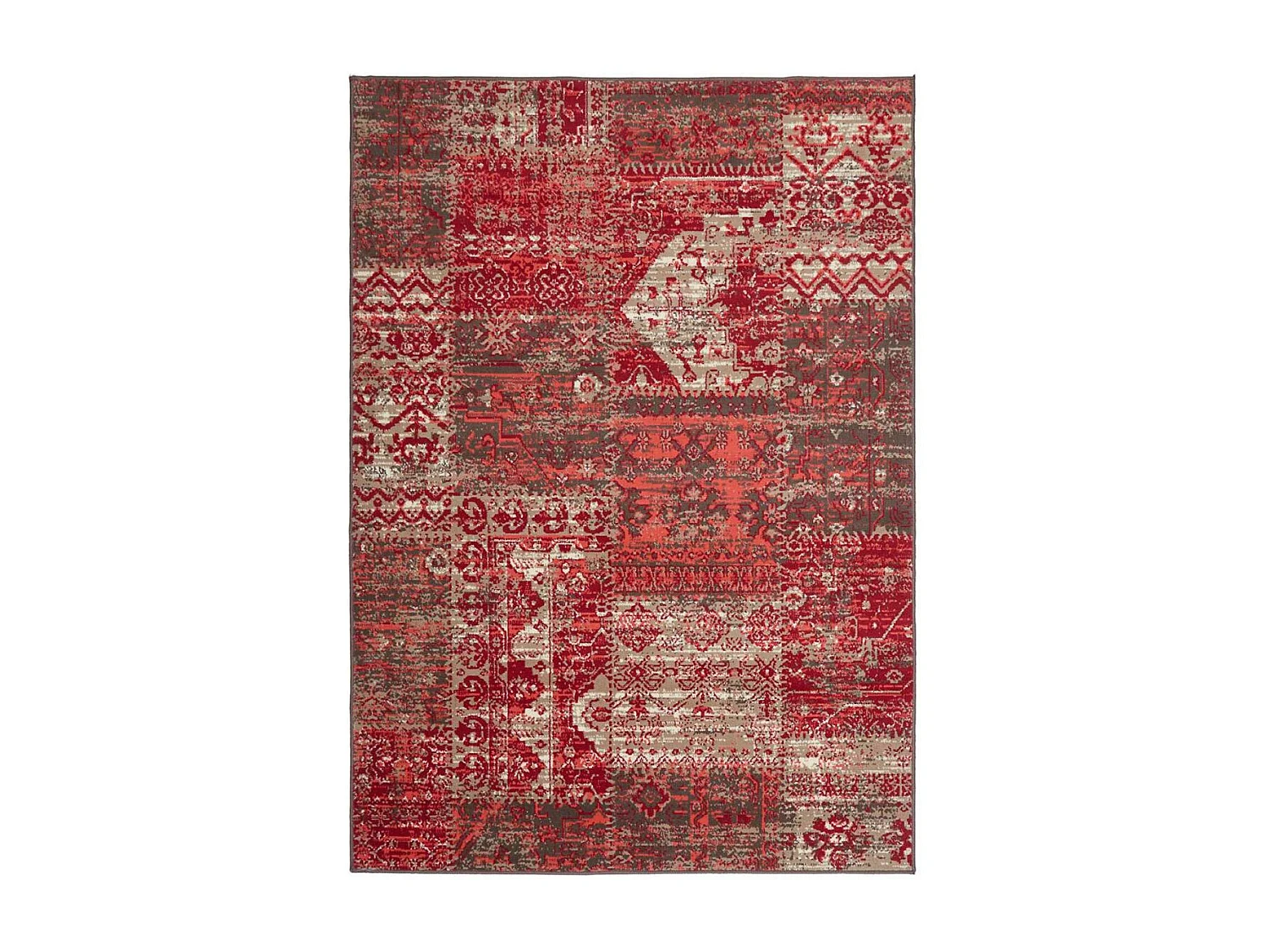 tapis chambre 80x150 tissé rouge rectangle motif ethnique LYN1 PATWORK