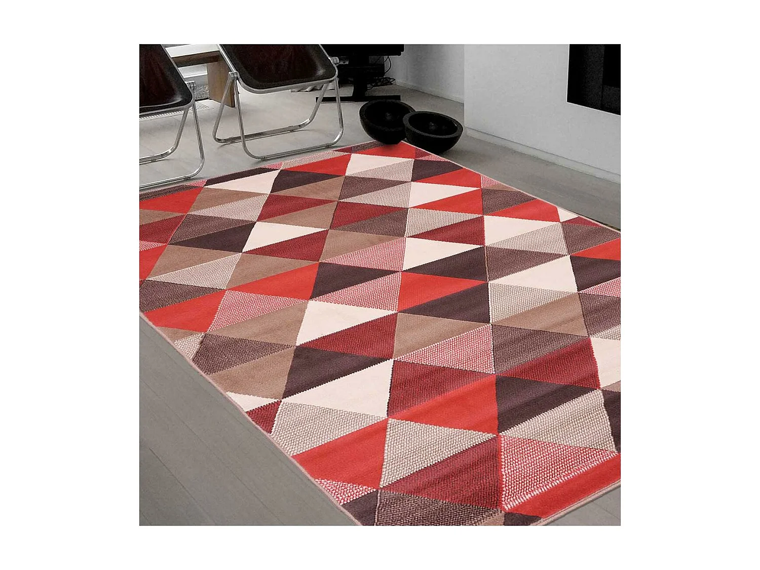 tapis chambre 60x110 tissé corail rectangle motif géométrique LYN1 TRIANGLE