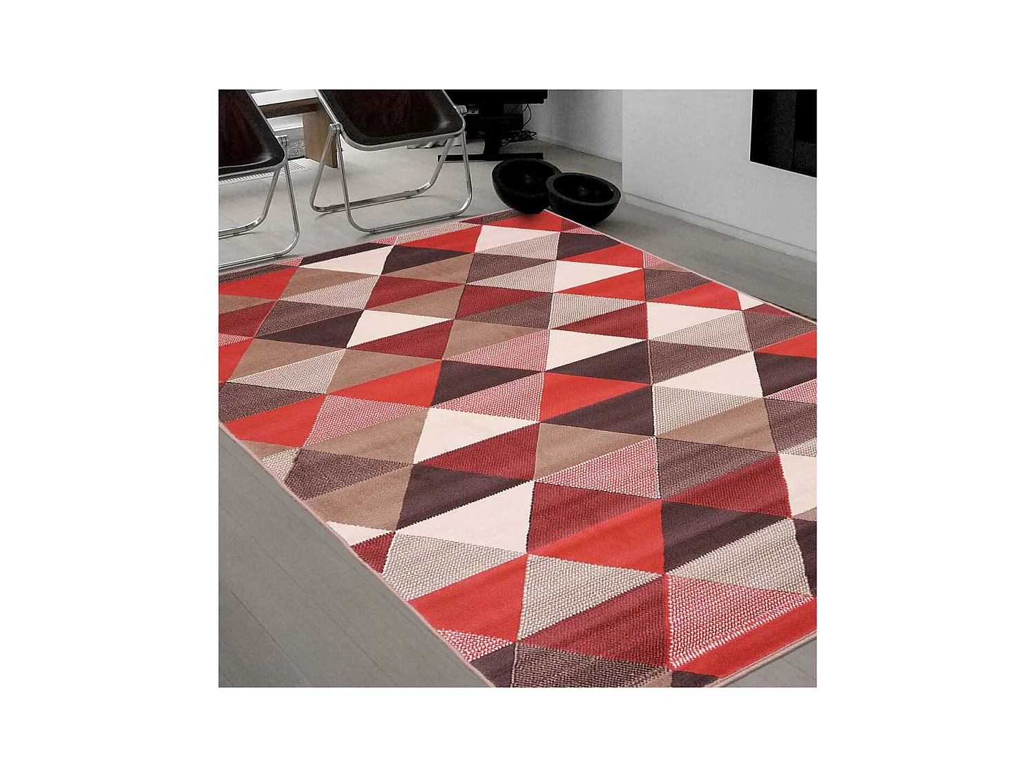 tapis chambre 60x110 tissé corail rectangle motif géométrique LYN1 TRIANGLE