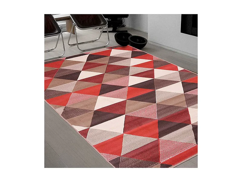 tapis chambre 60x110 tissé corail rectangle motif géométrique LYN1 TRIANGLE