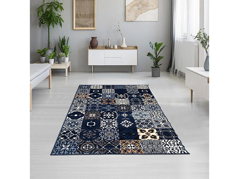tapis chambre 60x110 tissé bleu foncé rectangle LYN1 FAIAN