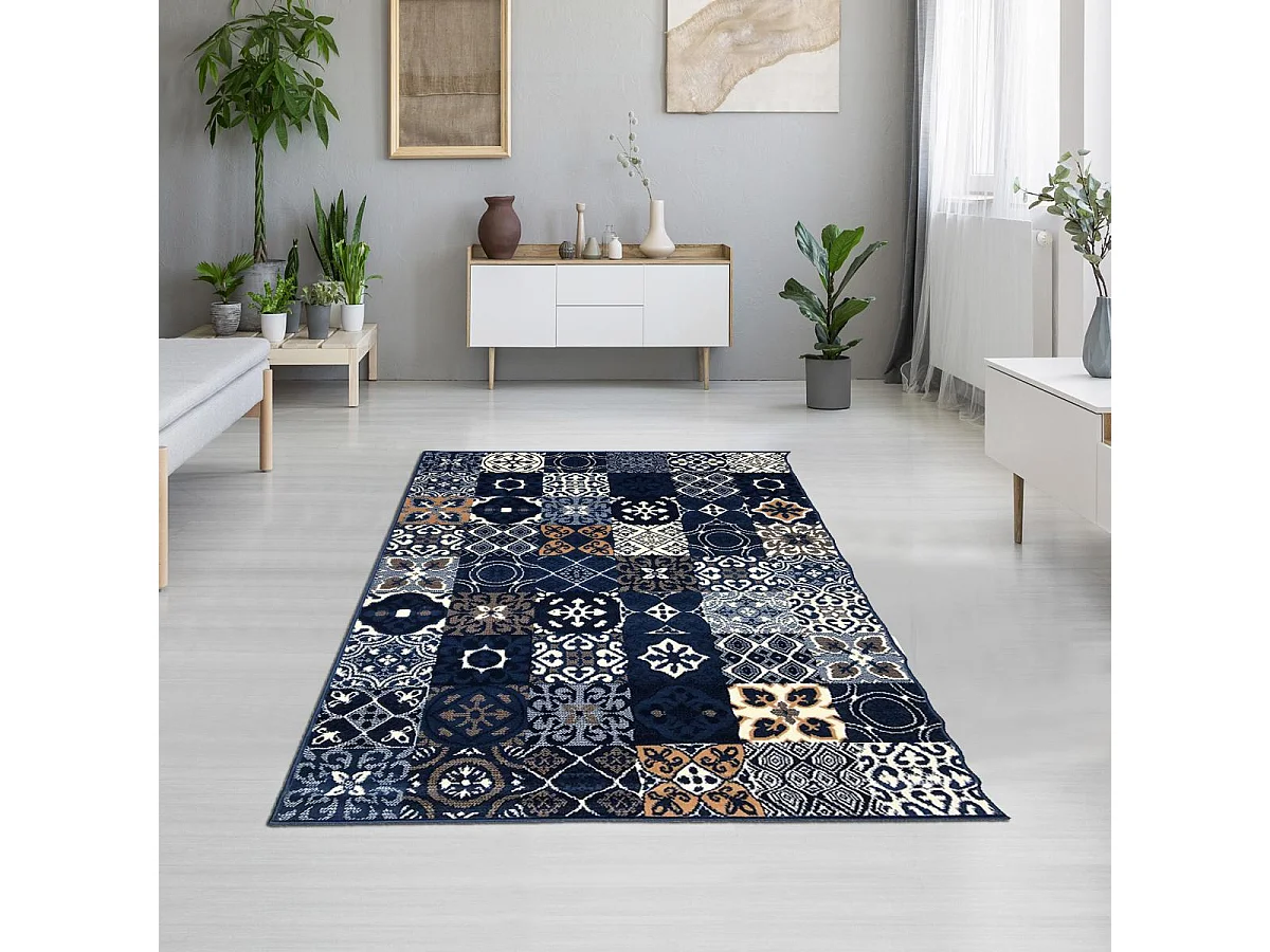 tapis chambre 60x110 tissé bleu foncé rectangle LYN1 FAIAN