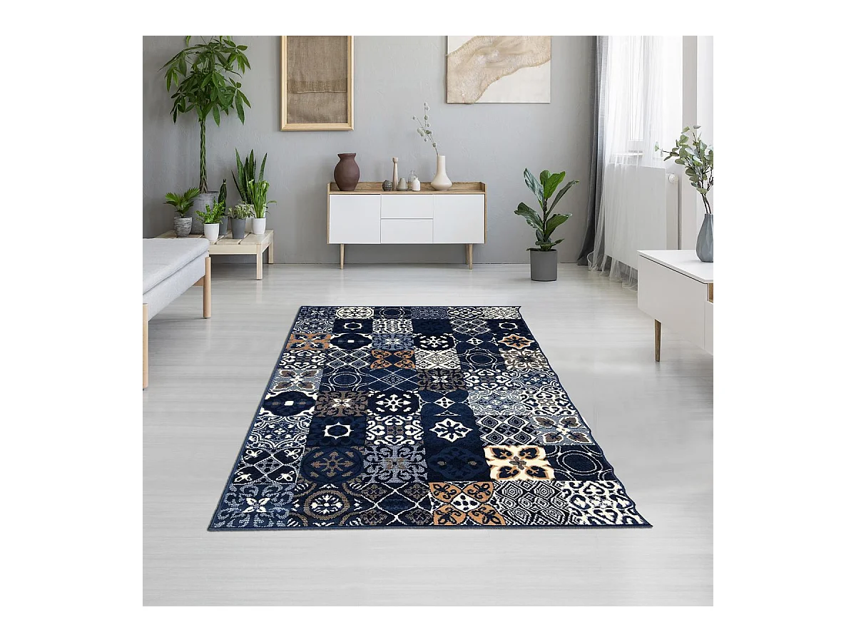 tapis chambre 60x110 tissé bleu foncé rectangle LYN1 FAIAN