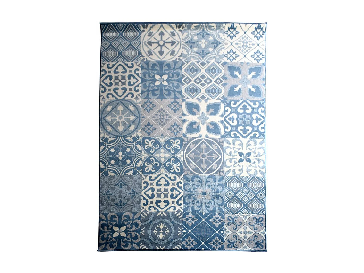tapis chambre 60x110 tissé bleu et beige rectangle motif oriental LYN49 TCHIMETO