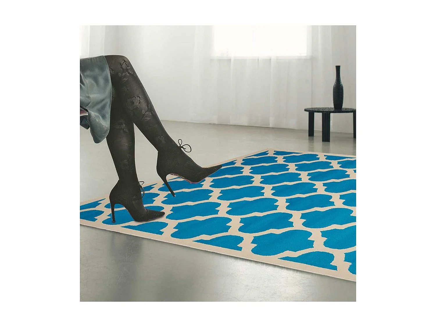 tapis chambre 60x110 tissé bleu rectangle motif géométrique LYN1 STYLE