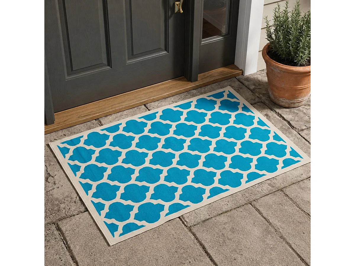 Alfombra de dormitorio 60x110 cm, tejido azul, rectángulo, patrón geométrico LYN1