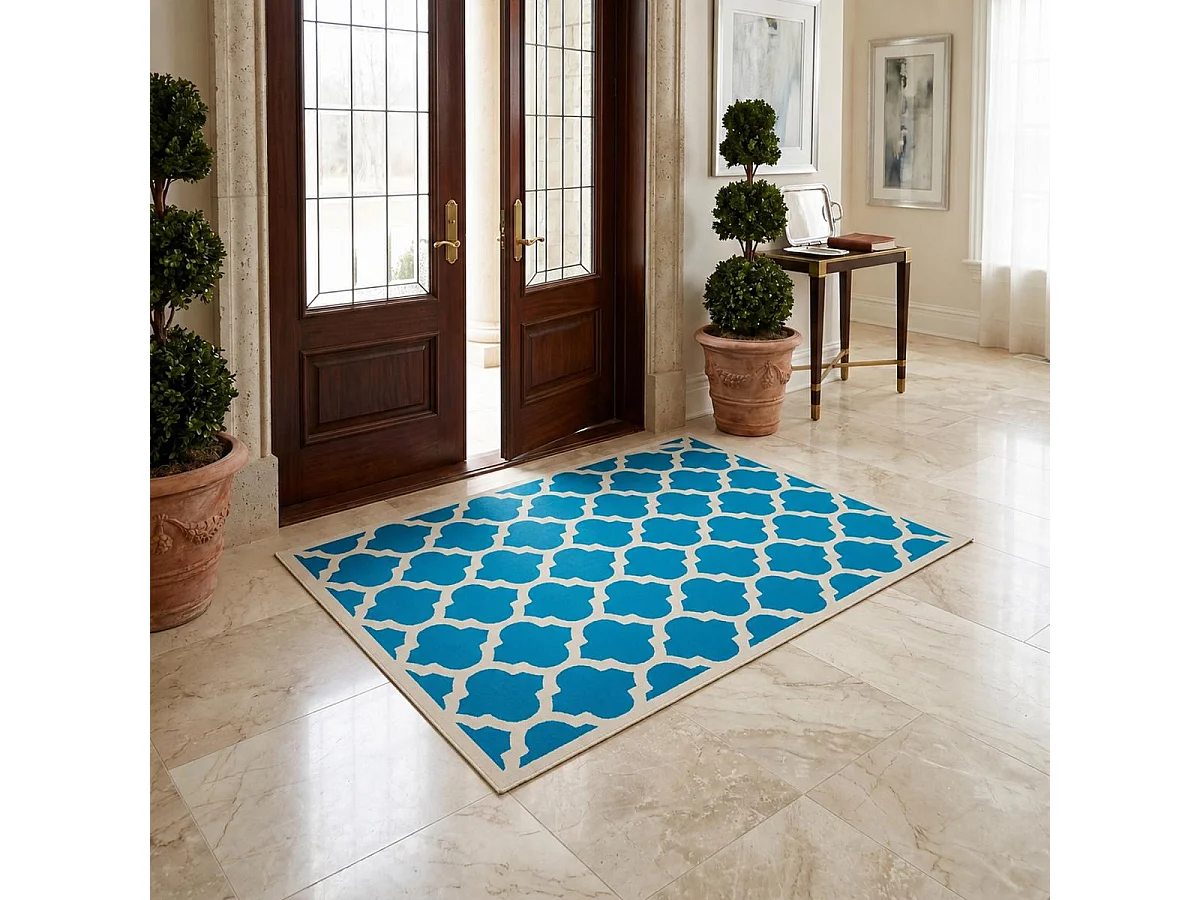 Alfombra de dormitorio 60x110 cm, tejido azul, rectángulo, patrón geométrico LYN1