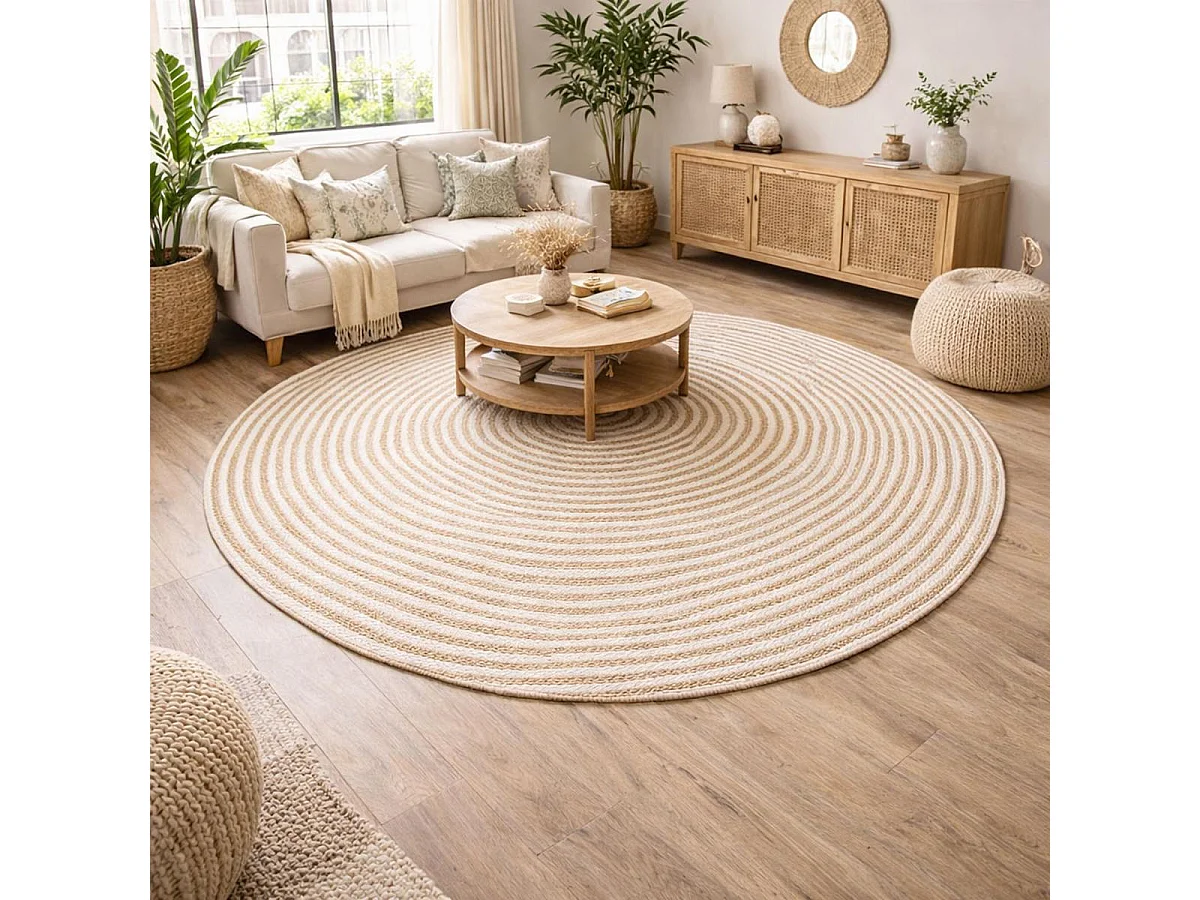 Tapis rond Ø150cm fait à la main en jute motif simple pour chambre SPIRALTRY