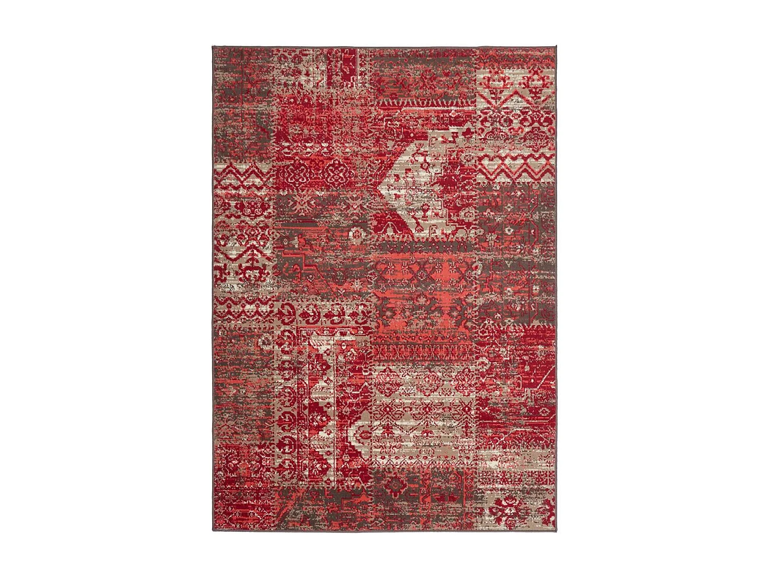 tapis salle à manger 235x320 tissé rouge rectangle motif ethnique LYN1 PATWORK