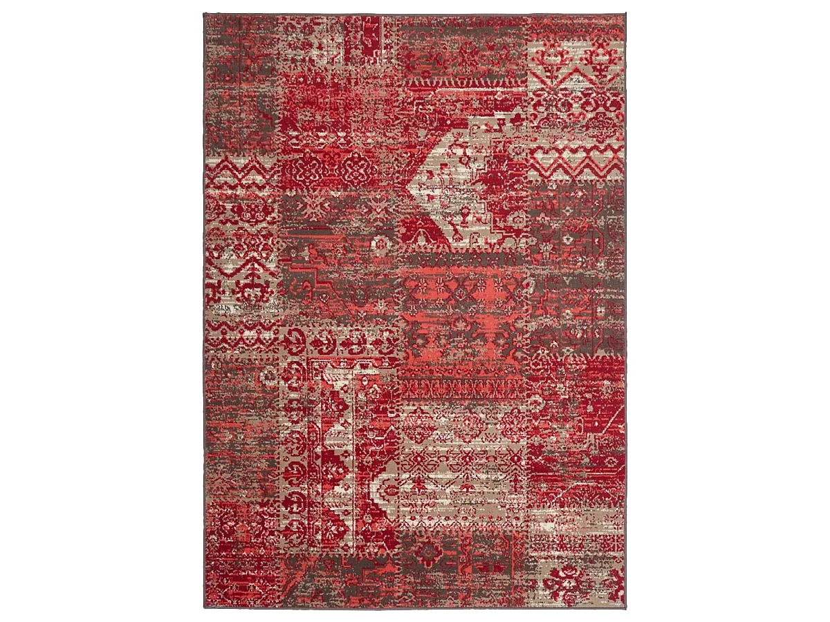 tapis salle à manger 235x320 tissé rouge rectangle motif ethnique LYN1 PATWORK