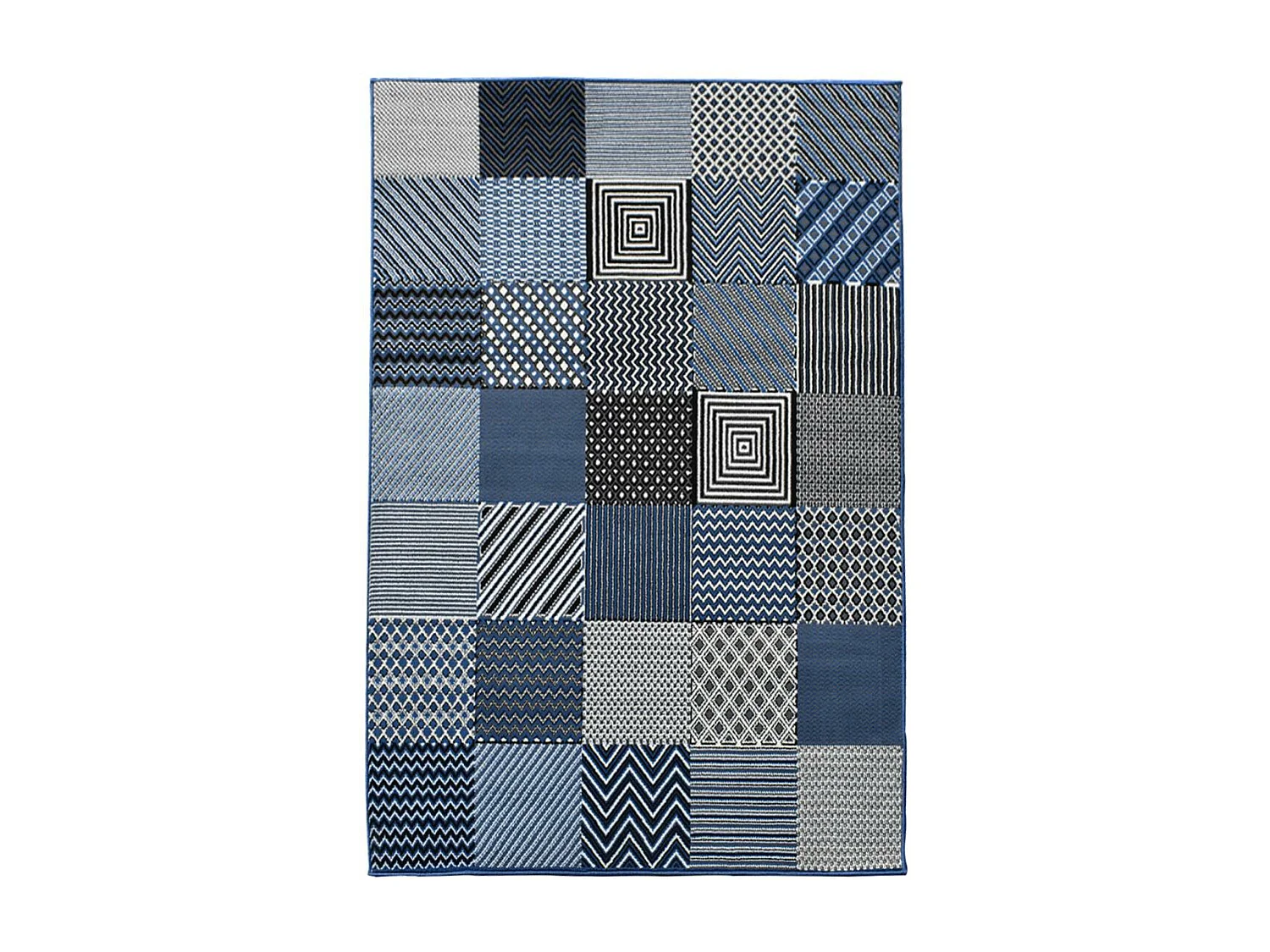 tapis chambre 60x110 tissé bleu rectangle motif géométrique LYN1 GEOTREM