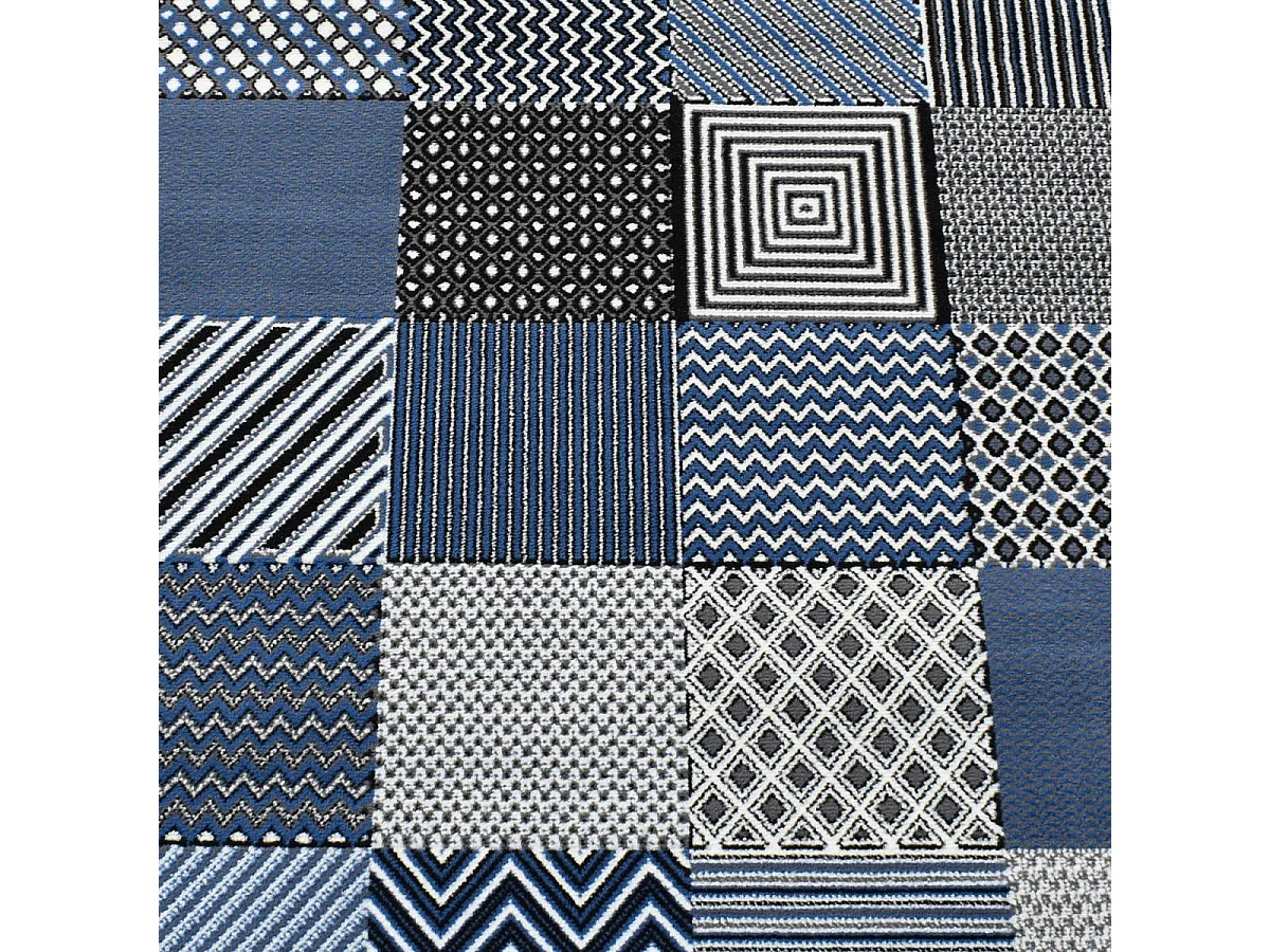 tapis chambre 60x110 tissé bleu rectangle motif géométrique LYN1 GEOTREM