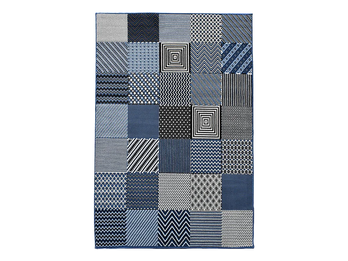 tapis chambre 60x110 tissé bleu rectangle motif géométrique LYN1 GEOTREM