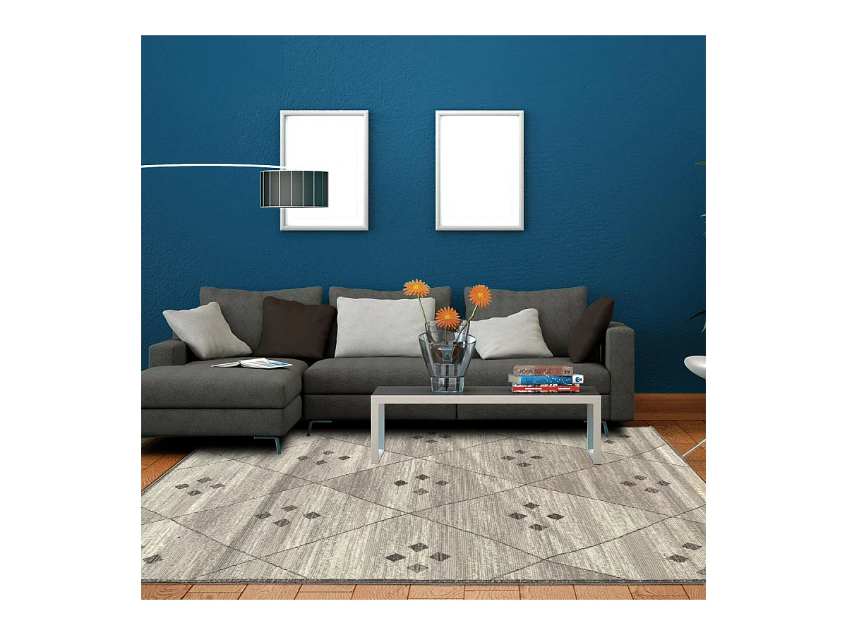 tapis chambre 80x150 tissé gris et ivoire rectangle motif berbère LYN1 FEZA