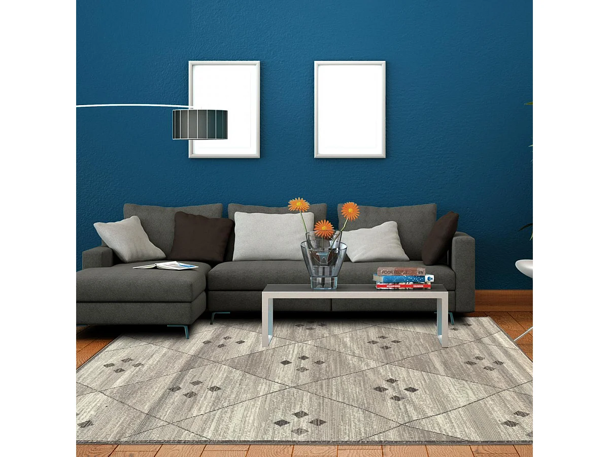 tapis chambre 80x150 tissé gris et ivoire rectangle motif berbère LYN1 FEZA