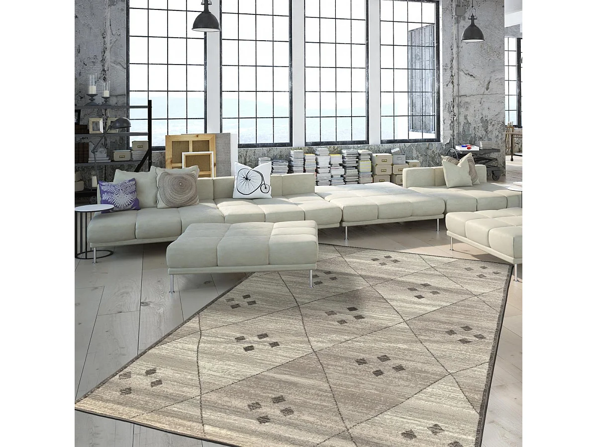 tapis chambre 80x150 tissé gris et ivoire rectangle motif berbère LYN1 FEZA