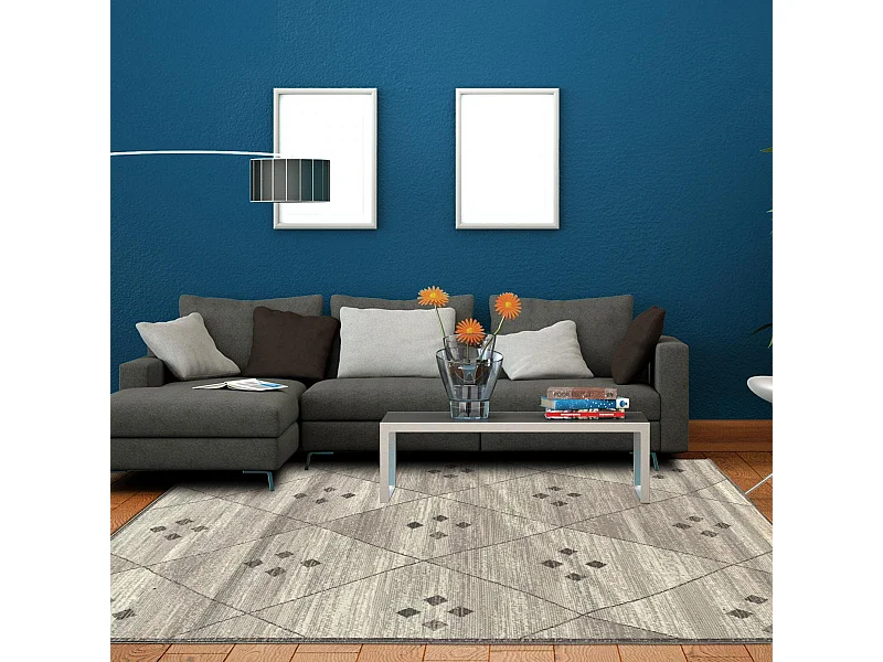 tapis chambre 80x150 tissé gris et ivoire rectangle motif berbère LYN1 FEZA