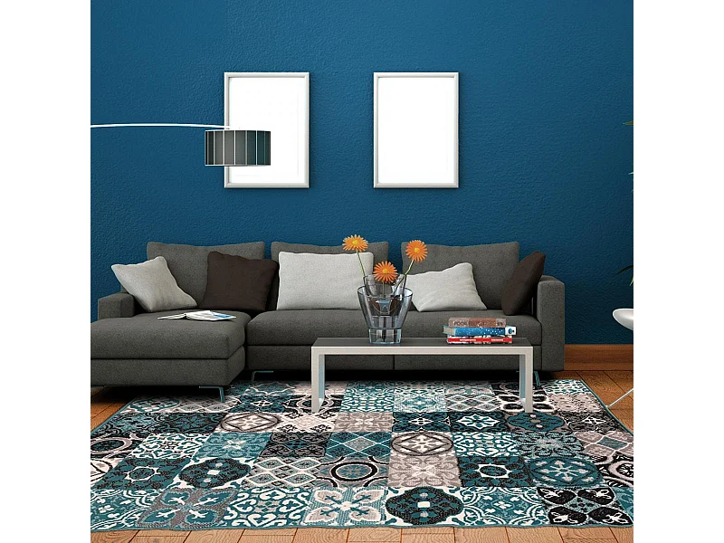 tapis chambre 80x150 tissé vert d'eau rectangle LYN1 FAIAN