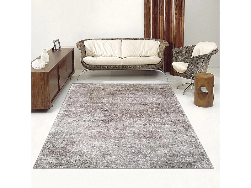 Tapis longs poils shaggy 80x140 rectangle fait main gris motif uni LUXE