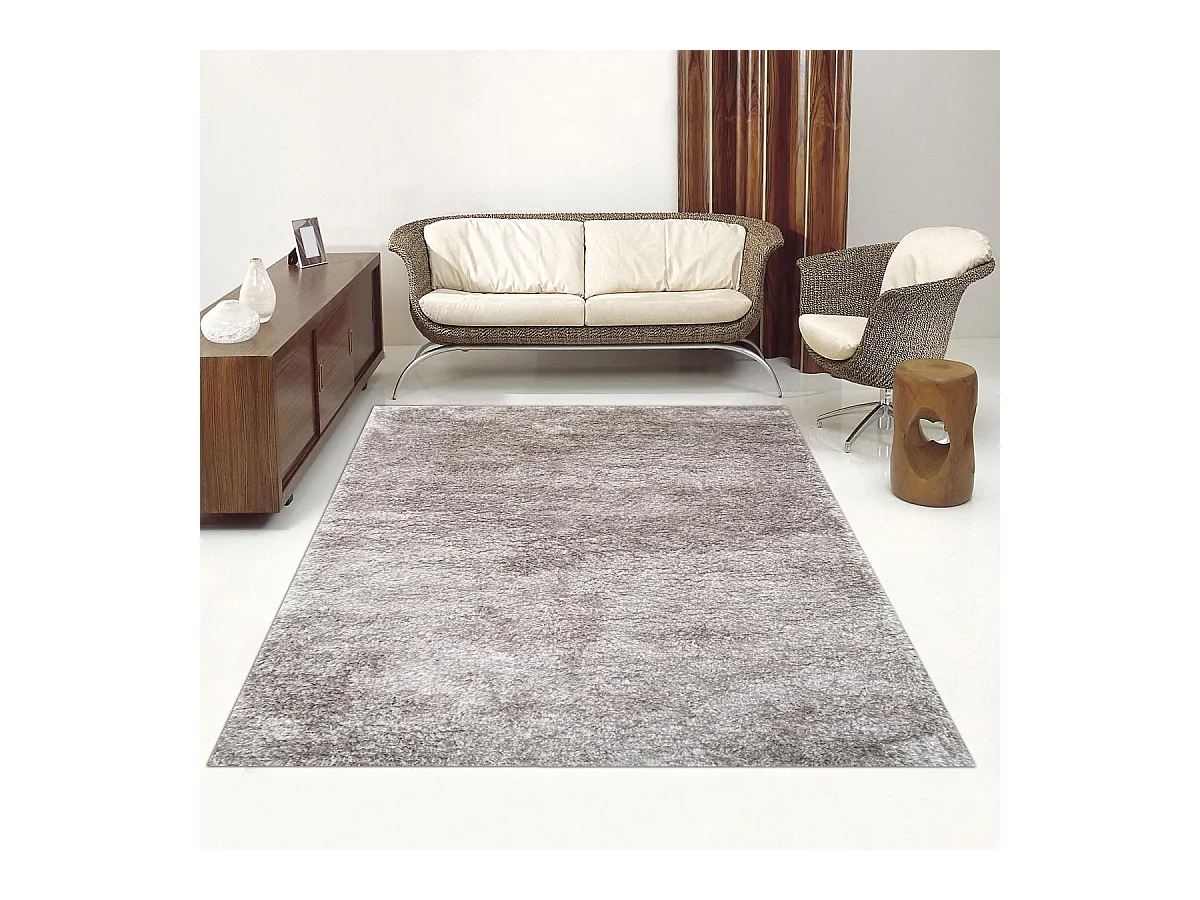 Tapis longs poils shaggy 80x140 rectangle fait main gris motif uni LUXE
