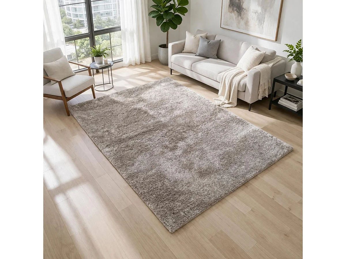 Tappeto a pelo lungo a pelo lungo 80x140 rettangolo fatto a mano grigio tinta unita LUXE