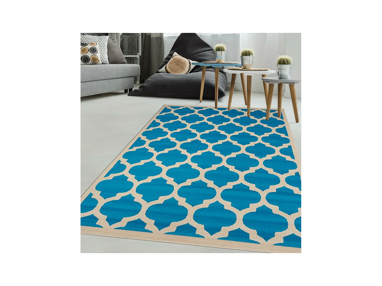 tapis chambre 80x150 tissé bleu rectangle motif géométrique LYN1 STYLE