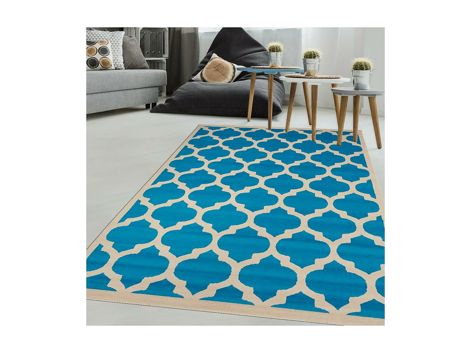 tapis chambre 80x150 tissé bleu rectangle motif géométrique LYN1 STYLE