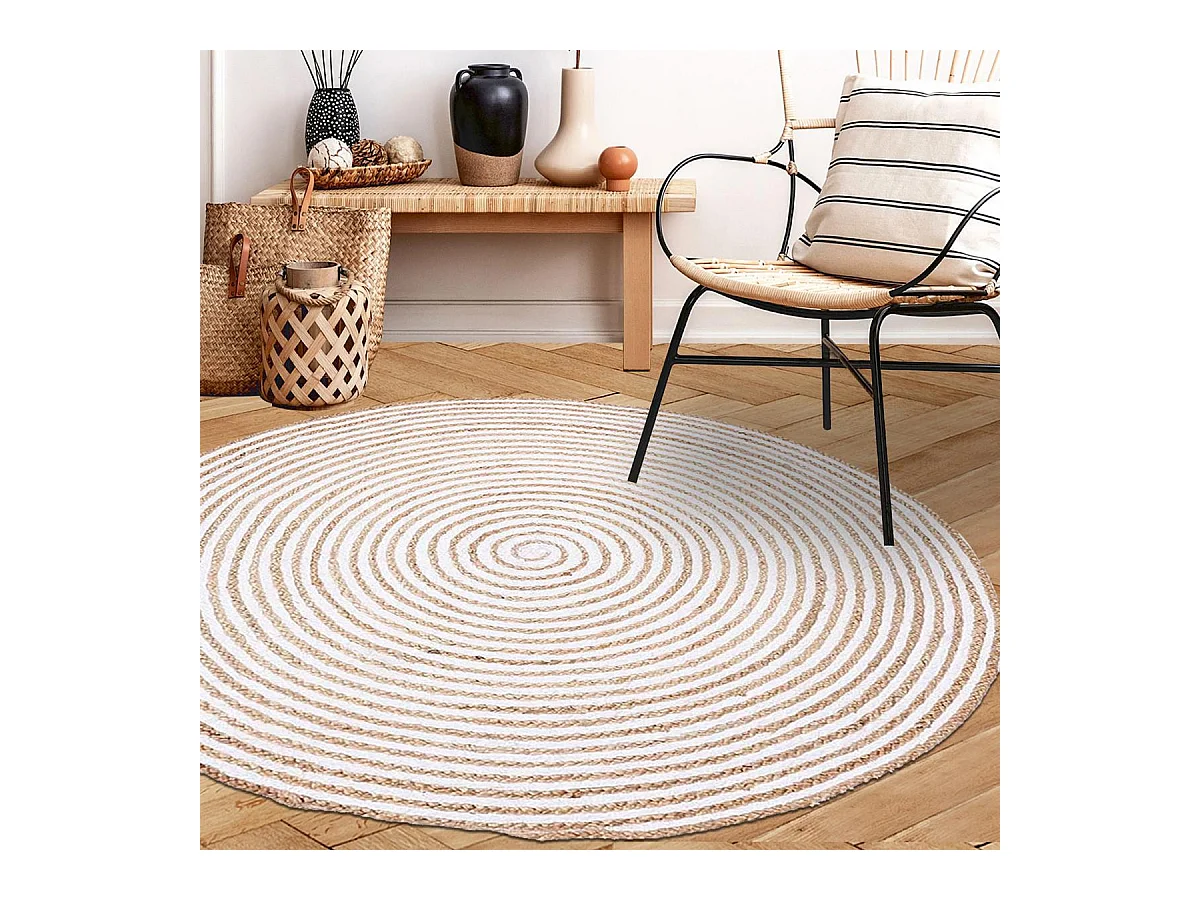 Tapis rond Ø250cm fait à la main en jute motif simple pour salon SPIRALTRY