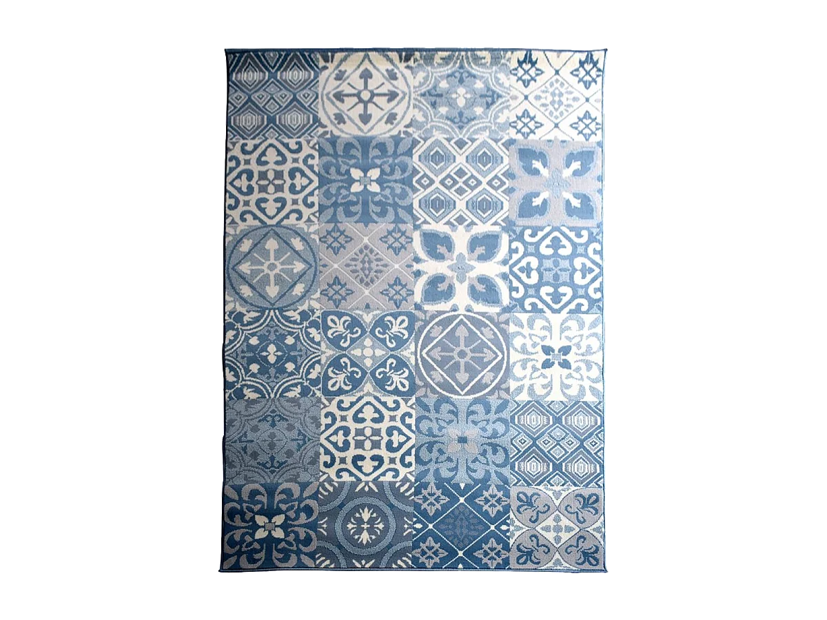 tappeto per sala da pranzo 200x290 tessuto rettangolare blu e beige motivo orientale