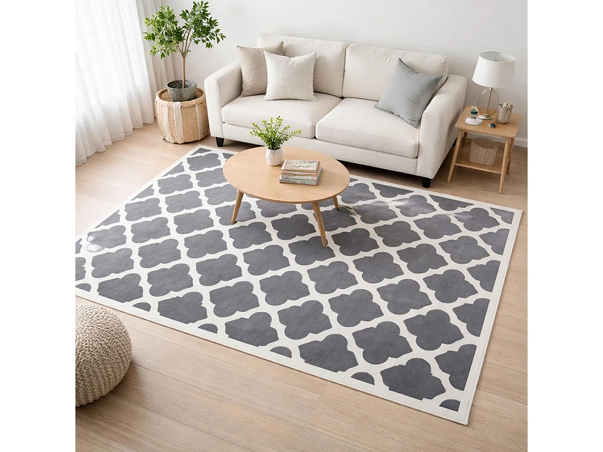 tapis salon 160x225 tissé gris rectangle motif géométrique LYN1 STYLE